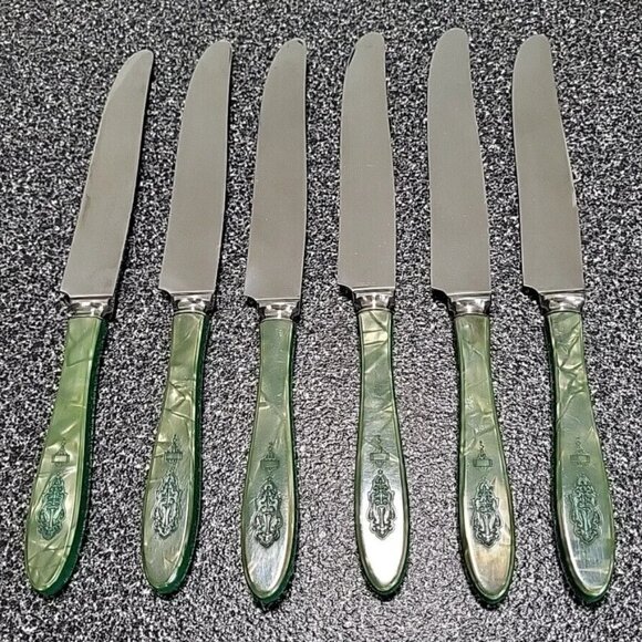 1923 Bird Of Paradise Set Of 6 Knives Jewel Handle Rare In Original Box - Picture 2 of 7